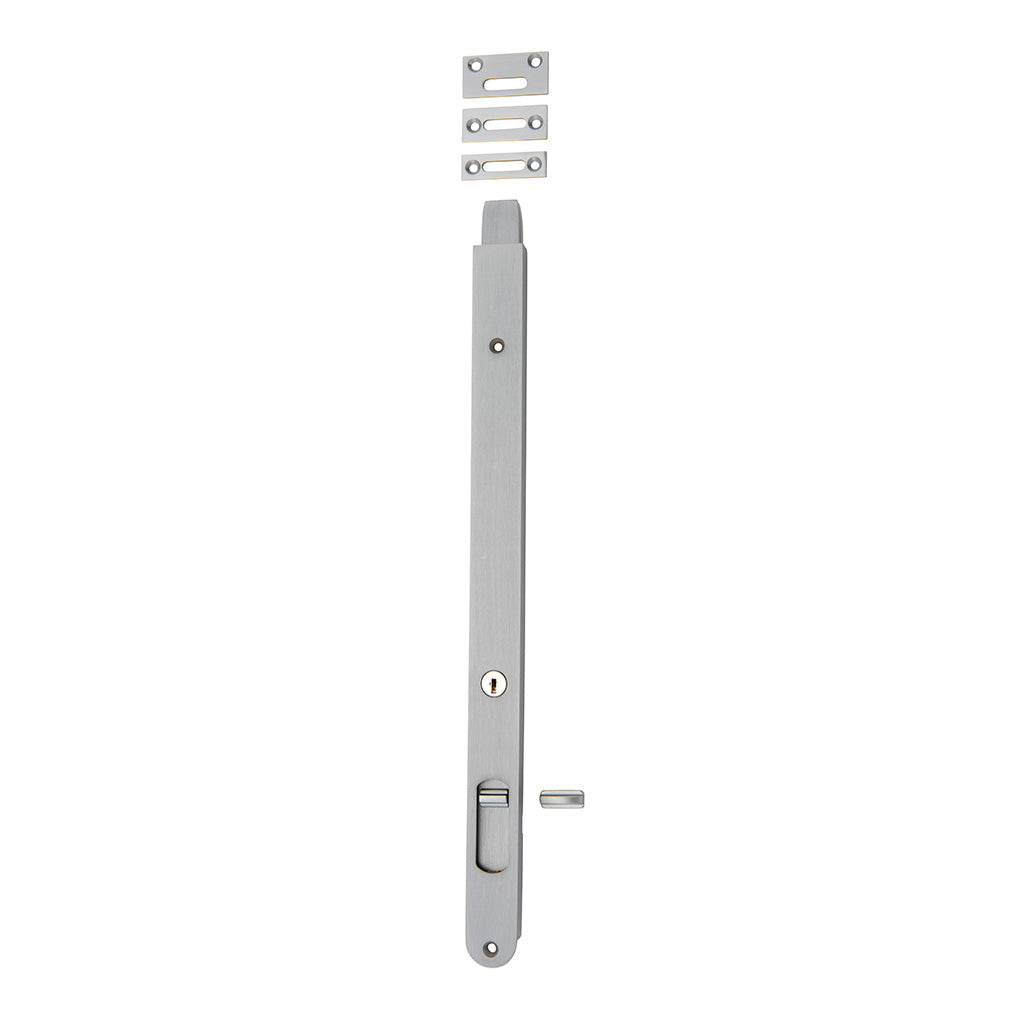 Locking Flush Bolt Brushed Chrome / 400mm