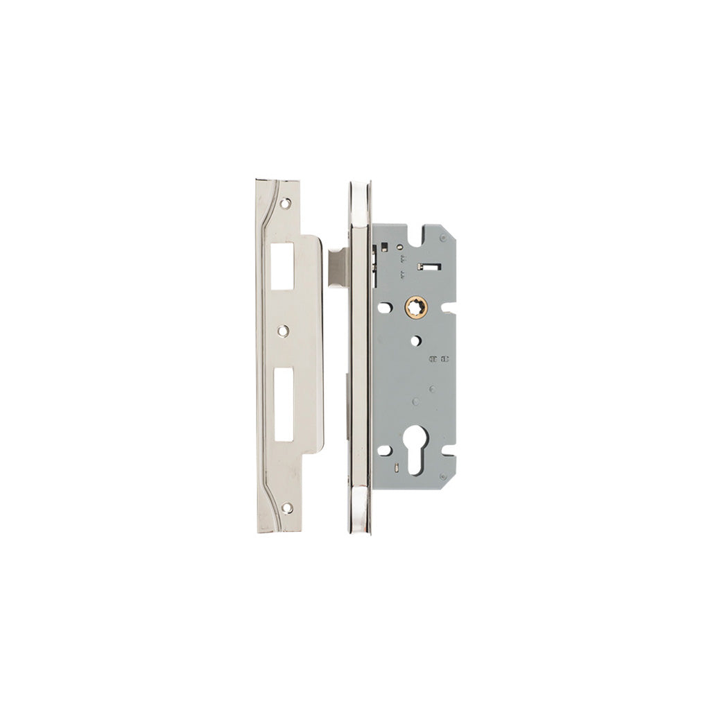 85mm Euro Mortice Lock Rebated Polished Nickel / 45mm
