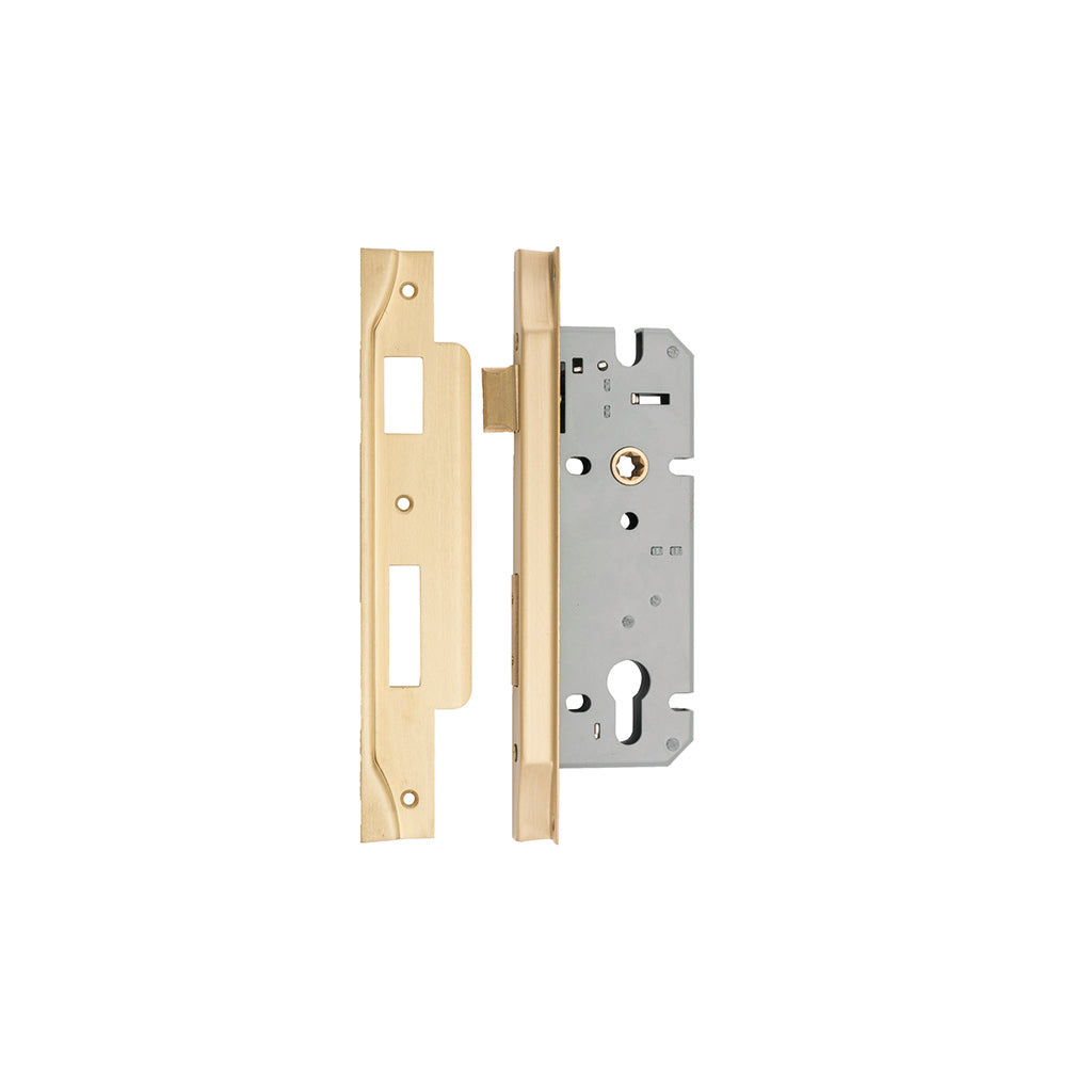 85mm Euro Mortice Lock Rebated Brushed Brass / 45mm
