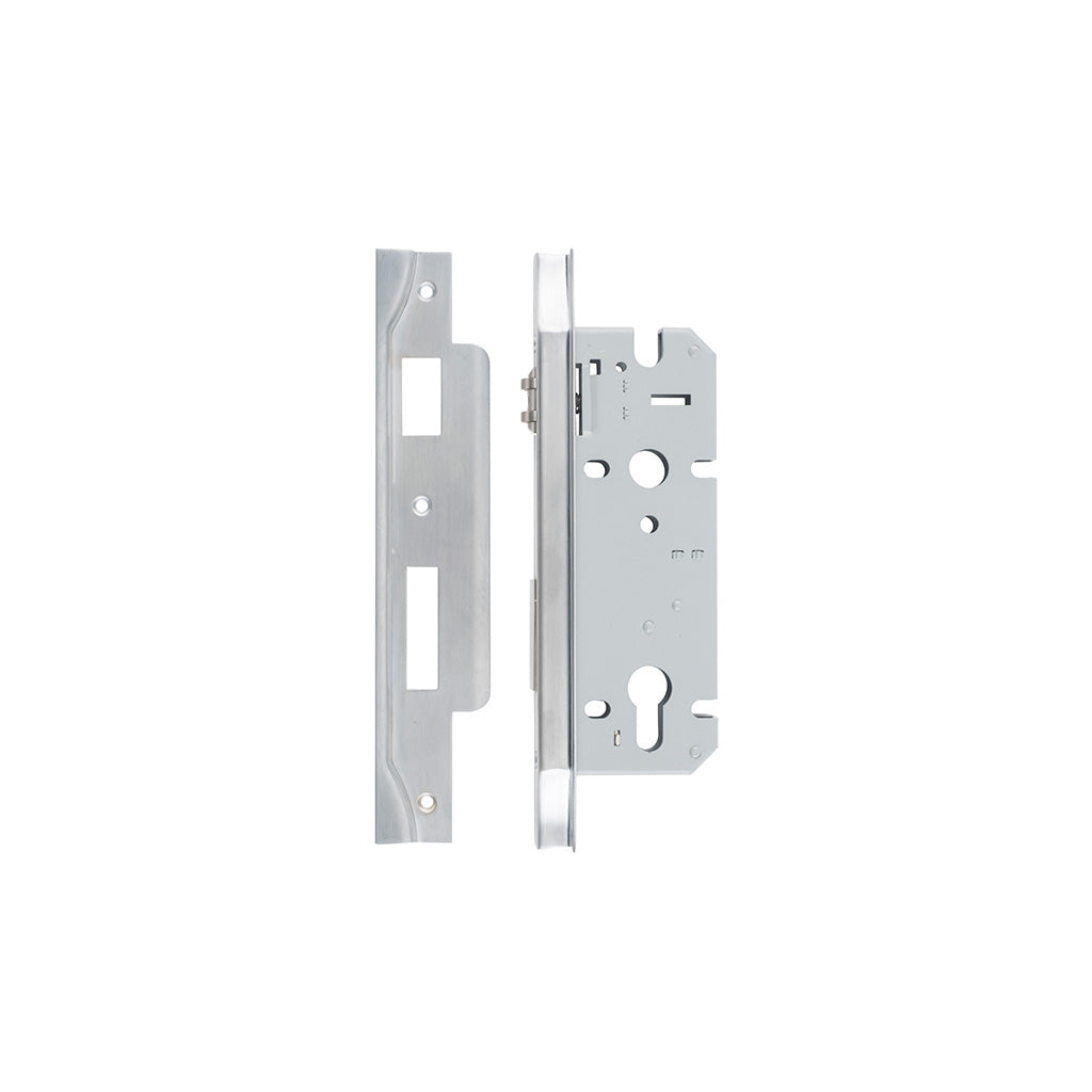 85mm Roller Mortice Lock Rebated Brushed Chrome / 45mm