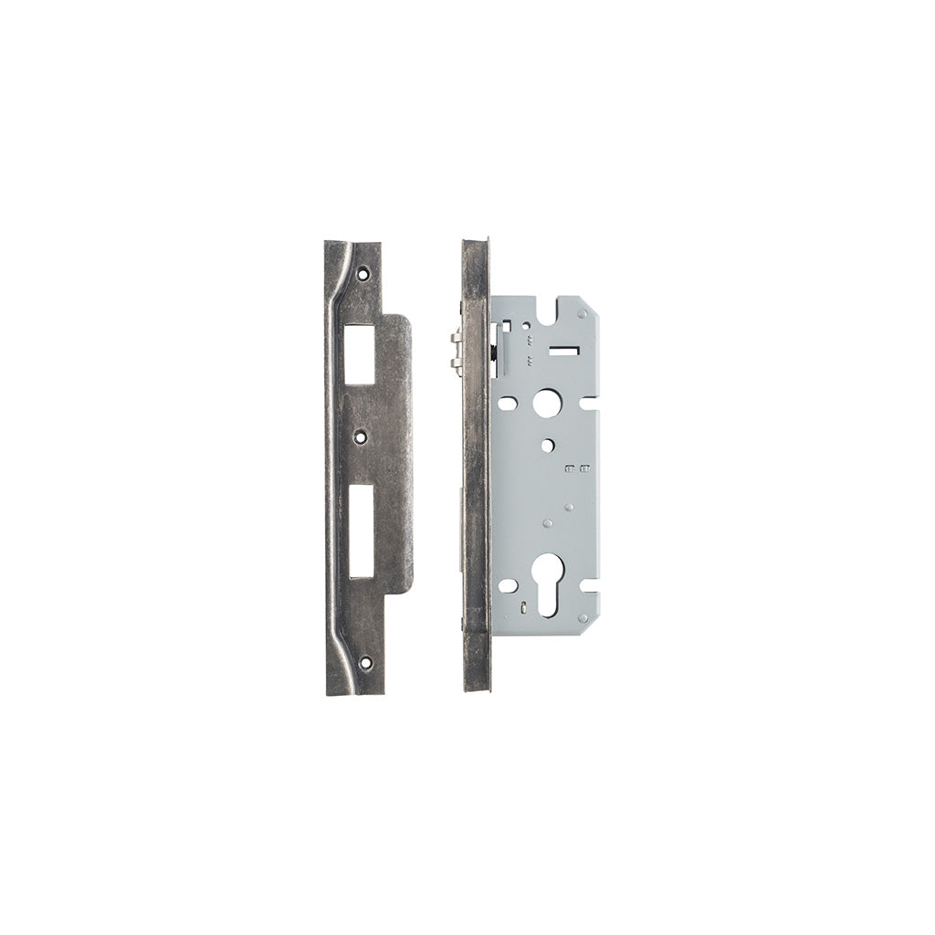 85mm Roller Mortice Lock Rebated Distressed Nickel / 45mm