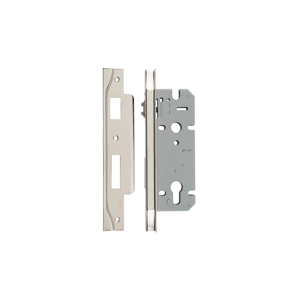 85mm Roller Mortice Lock Rebated Polished Nickel / 45mm