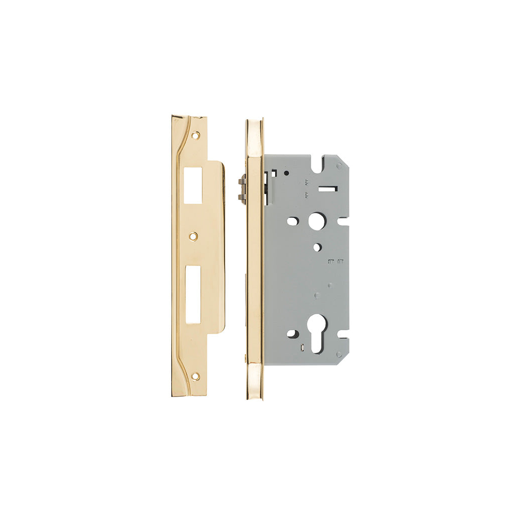 85mm Roller Mortice Lock Rebated Polished Brass / 60mm
