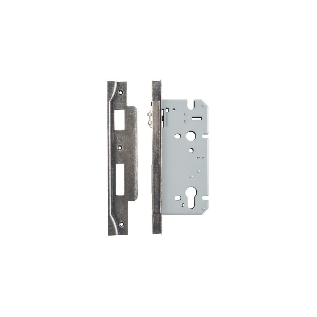 85mm Roller Mortice Lock Rebated Distressed Nickel / 60mm