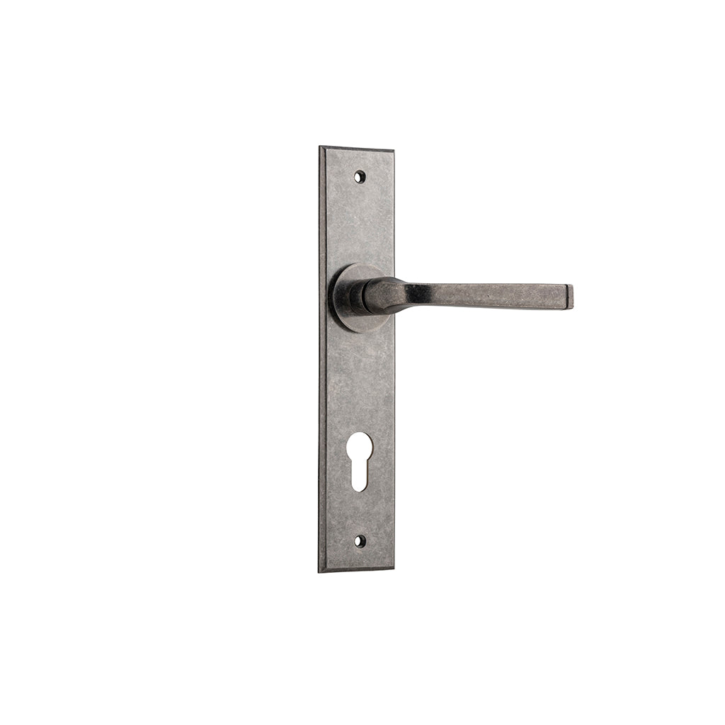 Annecy Lever - Chamfered Backplate Distressed Nickel / Entrance / Lever Set Only