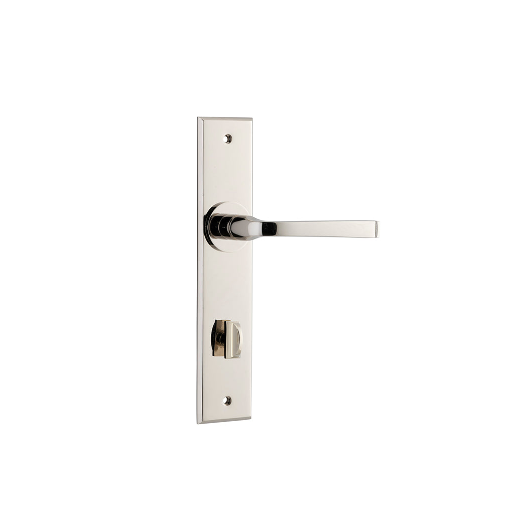 Annecy Lever - Chamfered Backplate Polished Nickel / Privacy / Lever Set Only