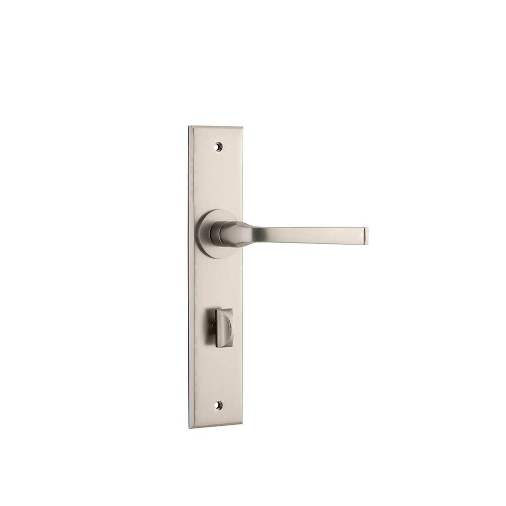 Annecy Lever - Chamfered Backplate Satin Nickel / Privacy / Lever Set Only