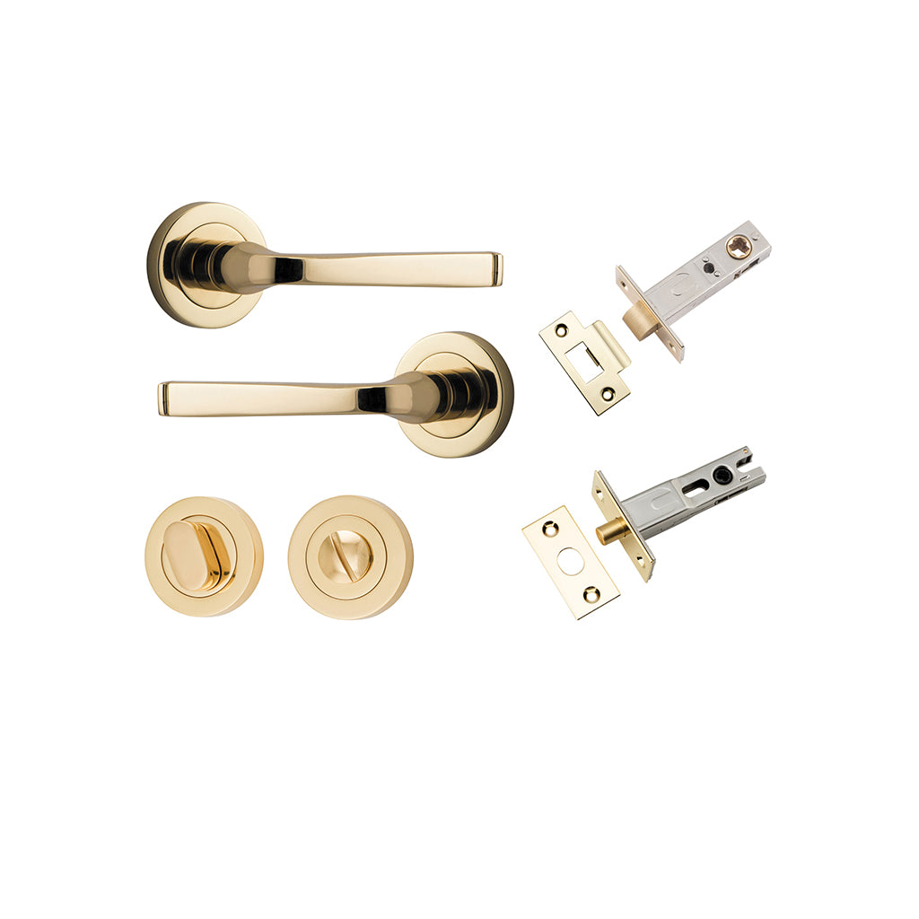 Annecy Lever - Round Rose Polished Brass / Privacy / Separate Privacy Kit
