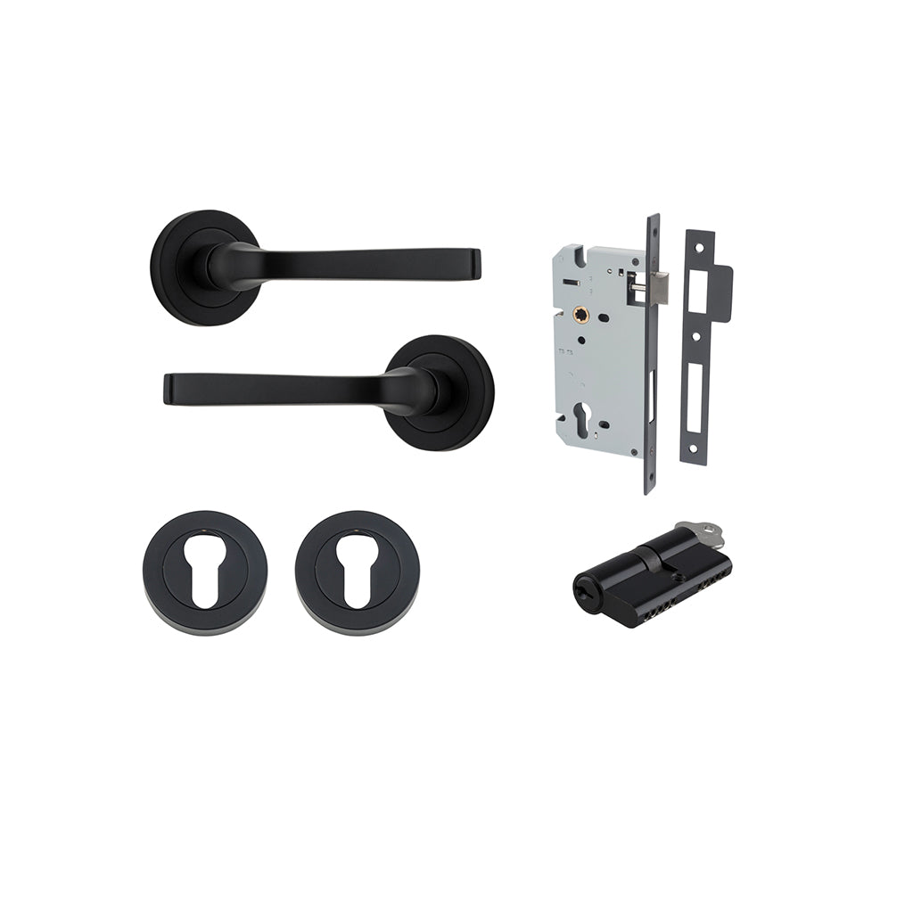 Annecy Lever - Round Rose Matt Black / Entrance / Entrance Kit Dual Function (Key-Key)