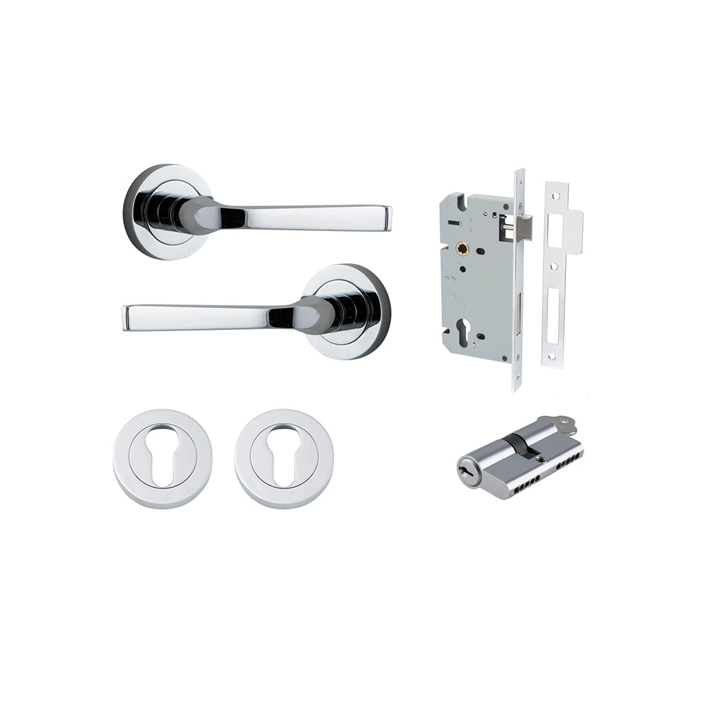 Annecy Lever - Round Rose Polished Chrome / Entrance / Entrance Kit Dual Function (Key-Key)