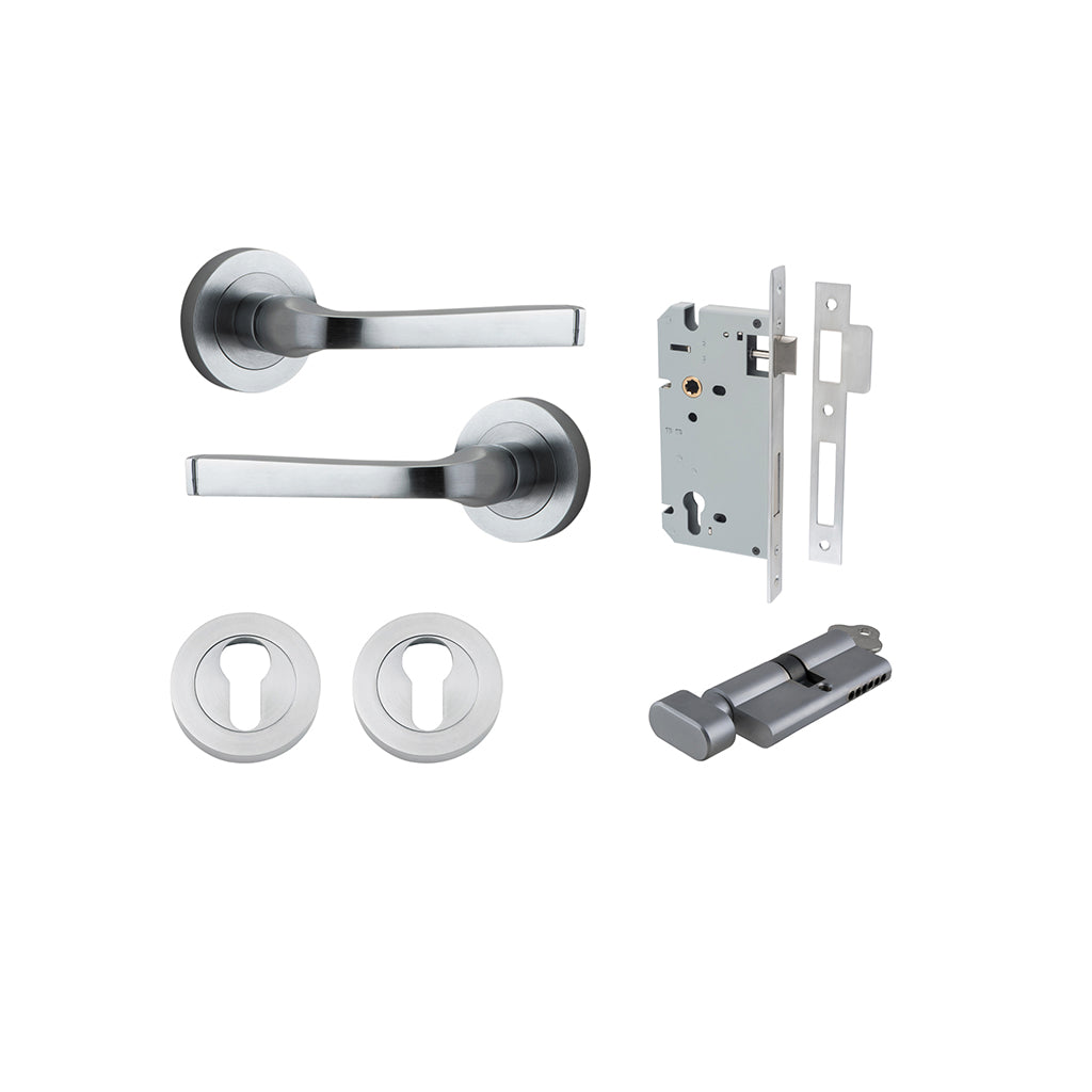 Annecy Lever - Round Rose Brushed Chrome / Entrance / Entrance Kit (Key-Thumb)