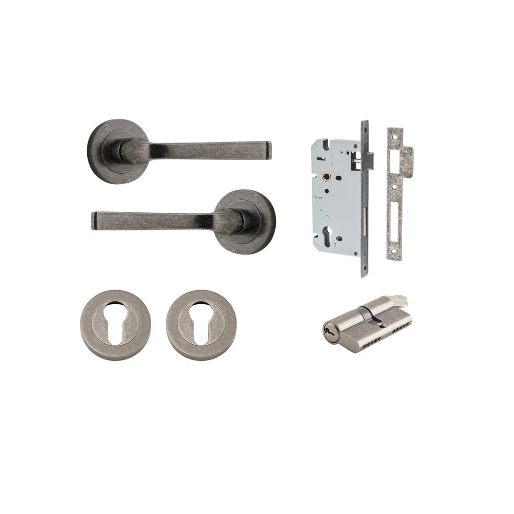 Annecy Lever - Round Rose Distressed Nickel / Entrance / Entrance Kit Dual Function (Key-Key)