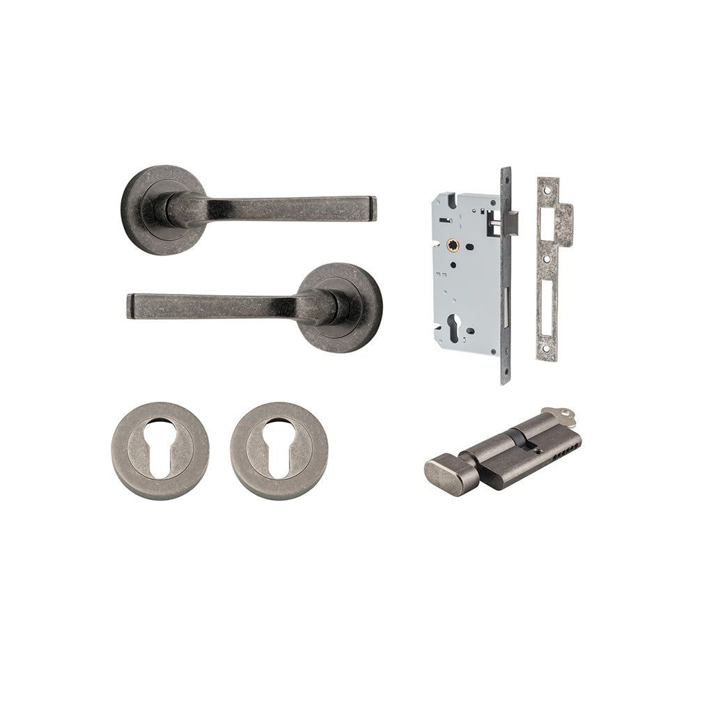 Annecy Lever - Round Rose Distressed Nickel / Entrance / Entrance Kit (Key-Thumb)