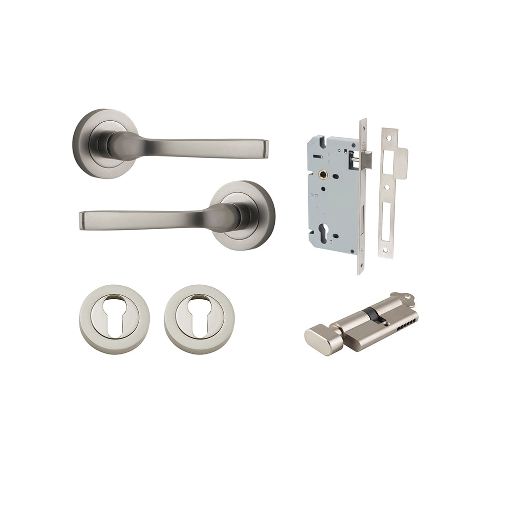 Annecy Lever - Round Rose Satin Nickel / Entrance / Entrance Kit (Key-Thumb)