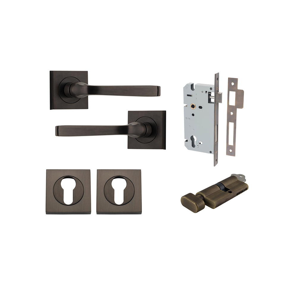 Annecy Lever - Square Rose Signature Brass / Entrance / Entrance Kit (Key-Thumb)