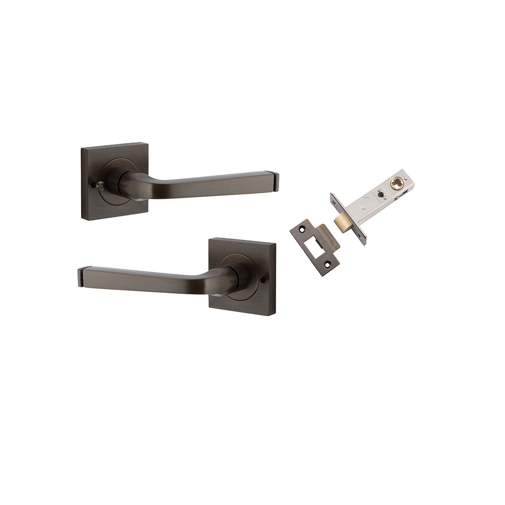 Annecy Lever - Square Rose Signature Brass / Privacy / Inbuilt Privacy Kit