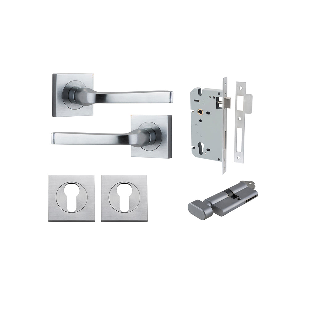 Annecy Lever - Square Rose Brushed Chrome / Entrance / Entrance Kit (Key-Thumb)