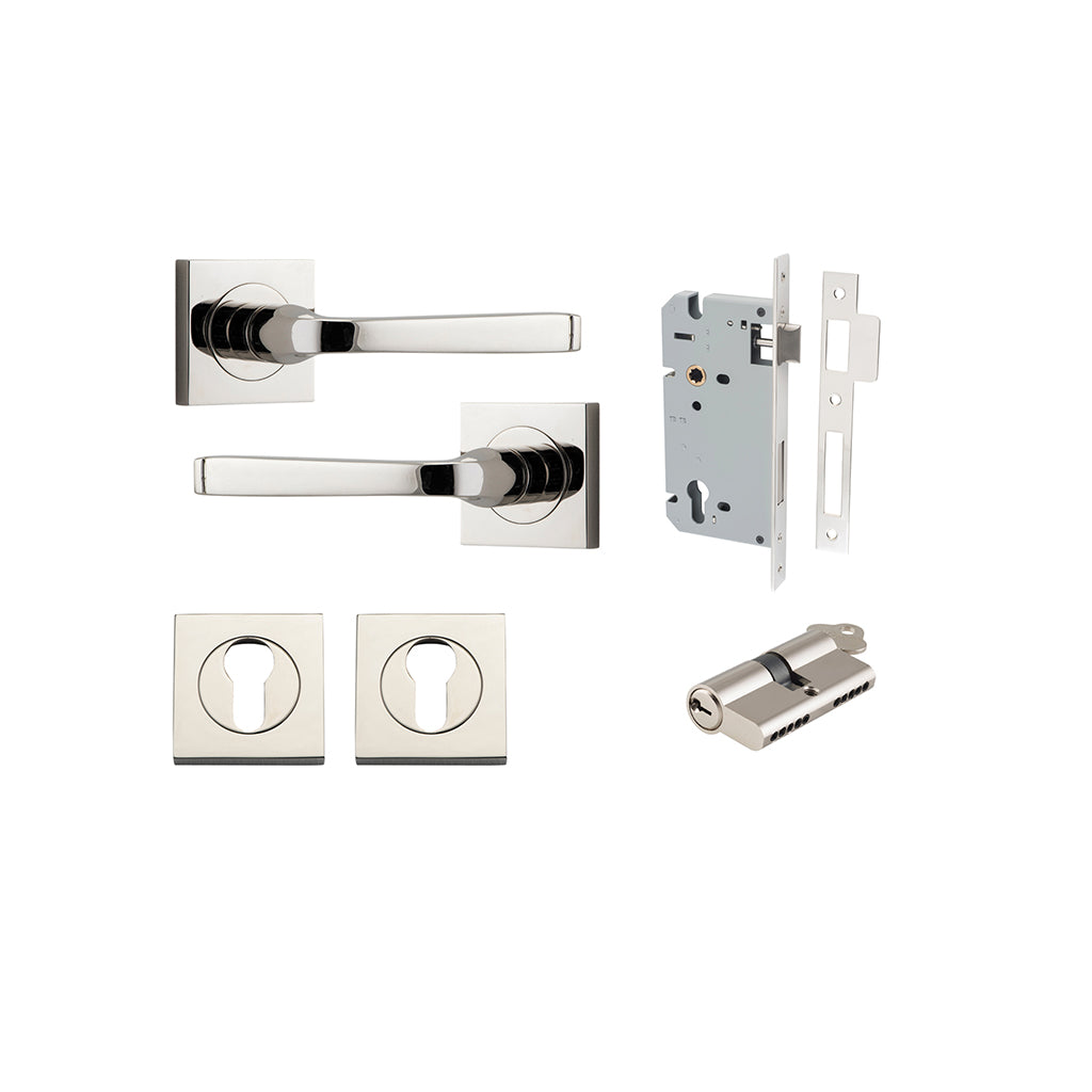 Annecy Lever - Square Rose Polished Nickel / Entrance / Entrance Kit Dual Function (Key-Key)