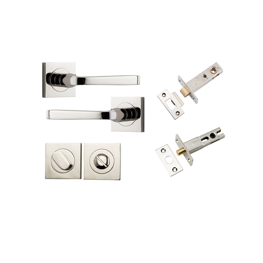 Annecy Lever - Square Rose Polished Nickel / Privacy / Separate Privacy Kit