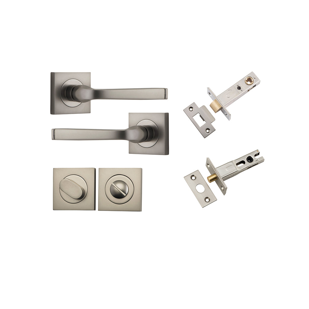 Annecy Lever - Square Rose Satin Nickel / Privacy / Separate Privacy Kit
