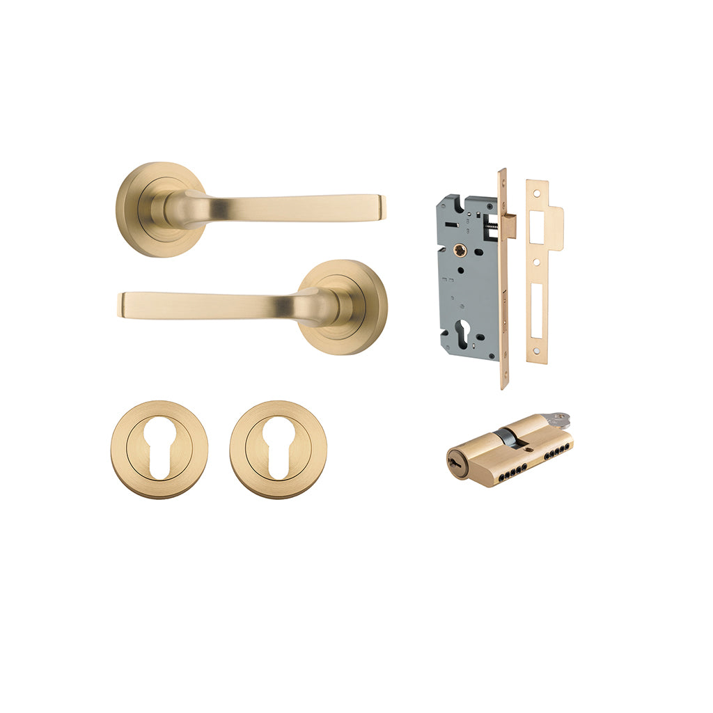 Annecy Lever - Round Rose Brushed Brass / Entrance / Entrance Kit Dual Function (Key-Key)