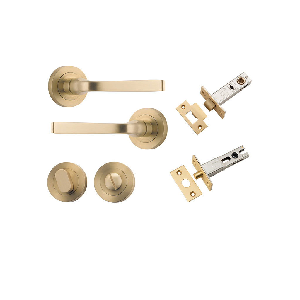 Annecy Lever - Round Rose Brushed Brass / Privacy / Separate Privacy Kit