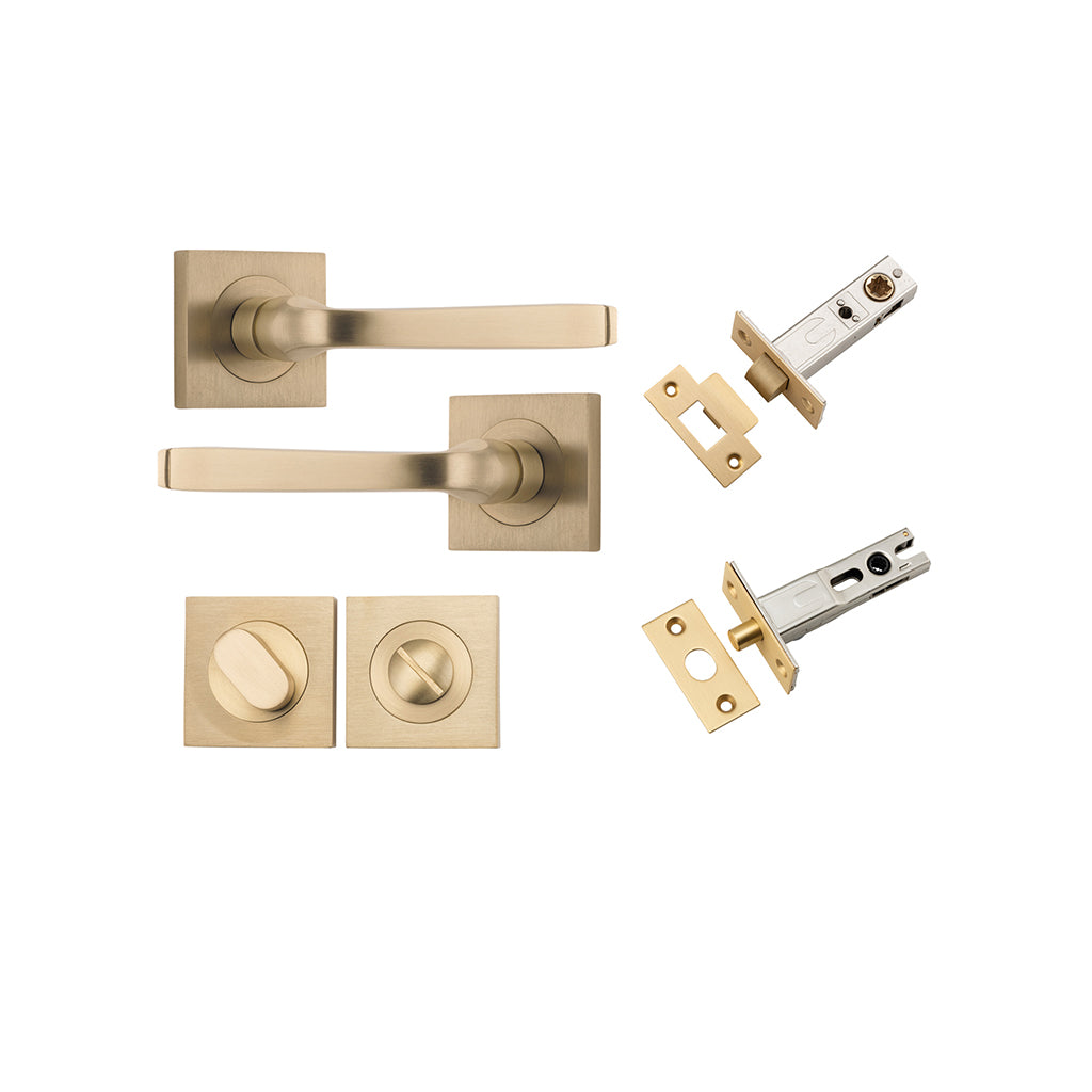 Annecy Lever - Square Rose Brushed Brass / Privacy / Separate Privacy Kit