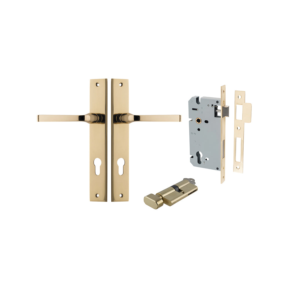 Annecy Lever - Rectangular Backplate Polished Brass / Entrance / Entrance Kit (Key-Thumb)