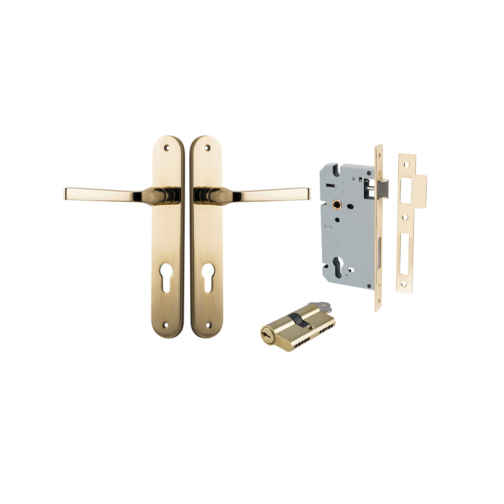 Annecy Lever - Oval Backplate Polished Brass / Entrance / Entrance Kit Dual Function (Key-Key)