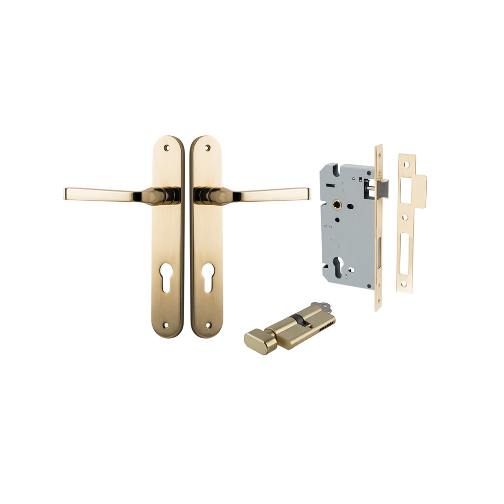 Annecy Lever - Oval Backplate Polished Brass / Entrance / Entrance Kit (Key-Thumb)