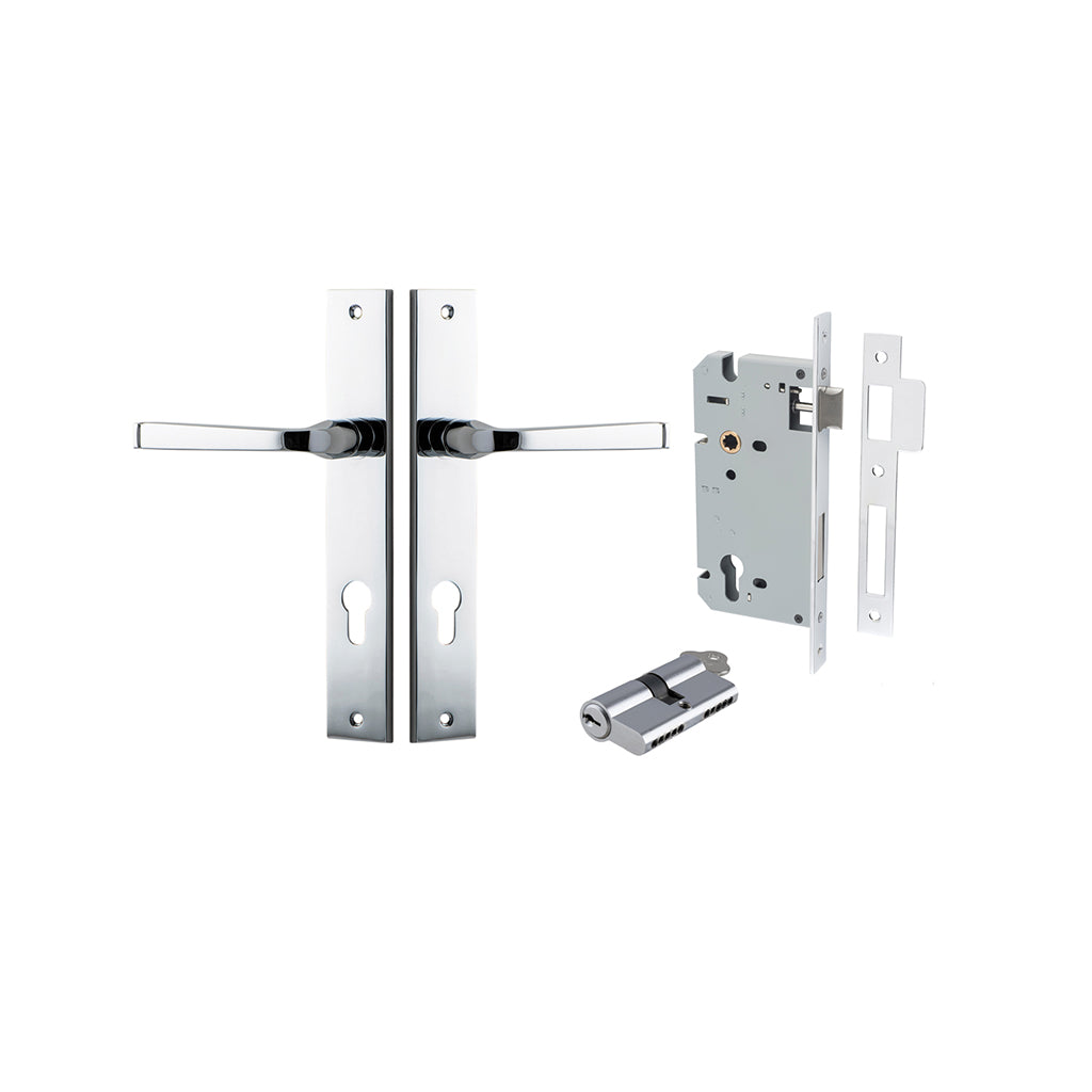 Annecy Lever - Rectangular Backplate Polished Chrome / Entrance / Entrance Kit Dual Function (Key-Key)