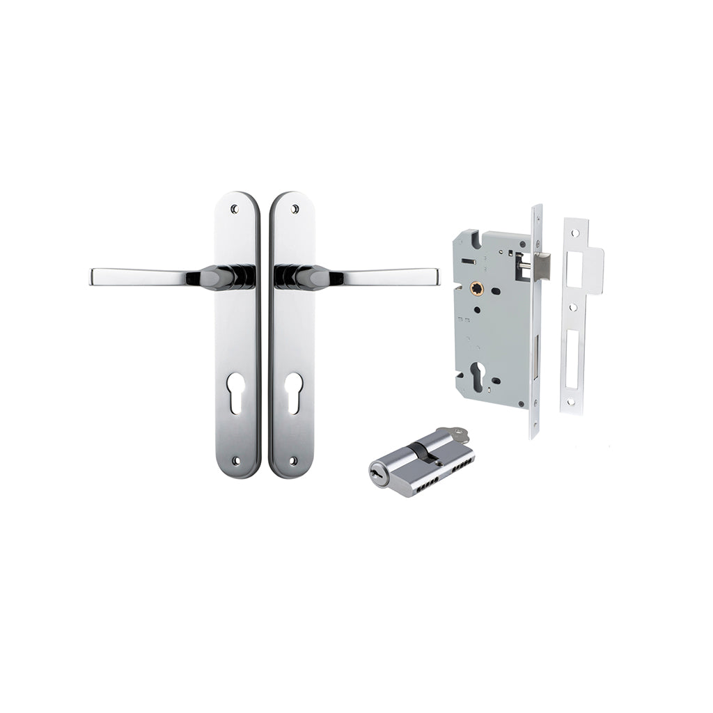 Annecy Lever - Oval Backplate Polished Chrome / Entrance / Entrance Kit Dual Function (Key-Key)