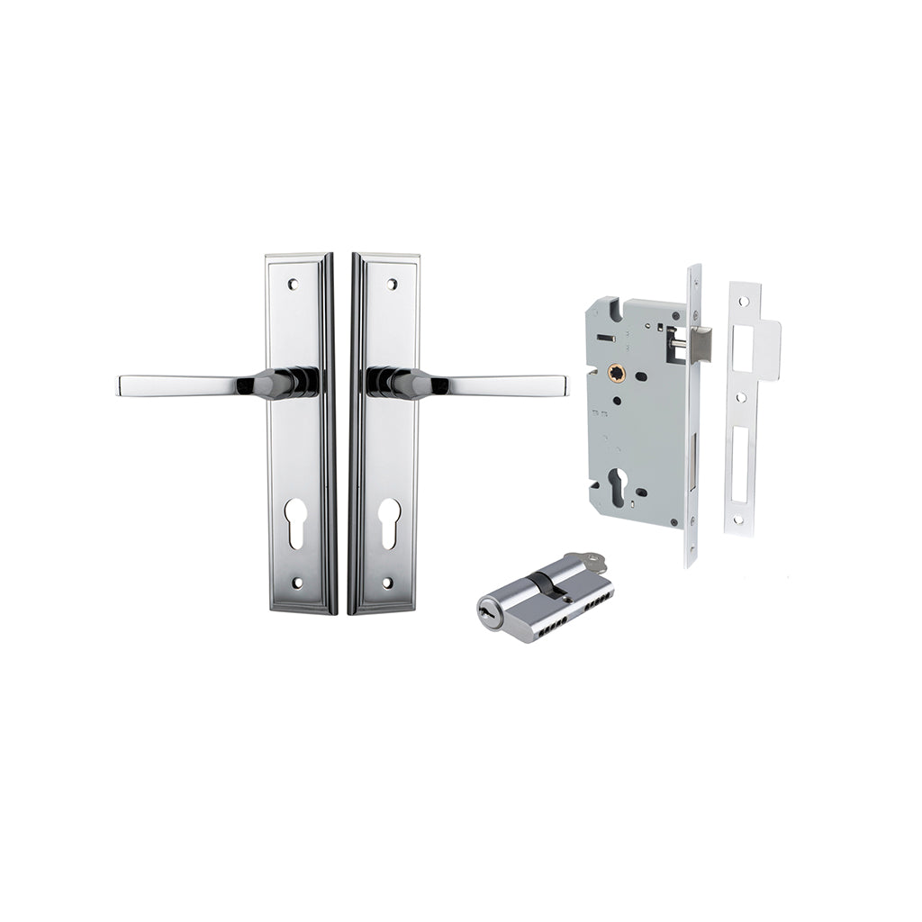 Annecy Lever - Stepped Backplate Polished Chrome / Entrance / Entrance Kit Dual Function (Key-Key)