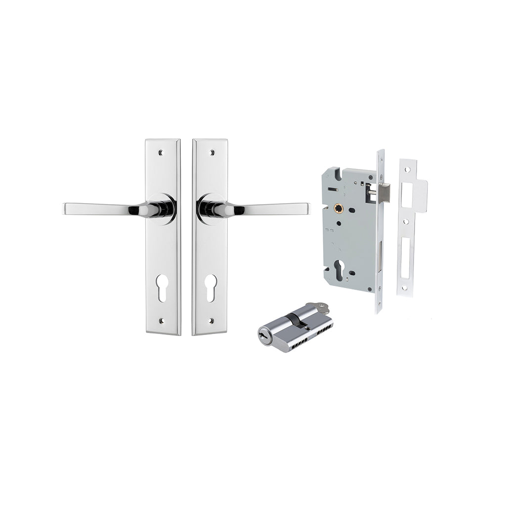 Annecy Lever - Chamfered Backplate Polished Chrome / Entrance / Entrance Kit Dual Function (Key-Key)