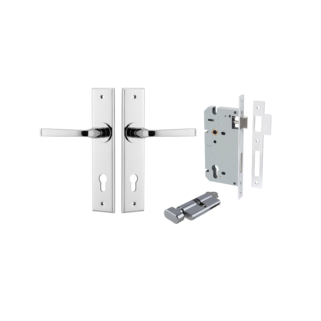 Annecy Lever - Chamfered Backplate Polished Chrome / Entrance / Entrance Kit (Key-Thumb)