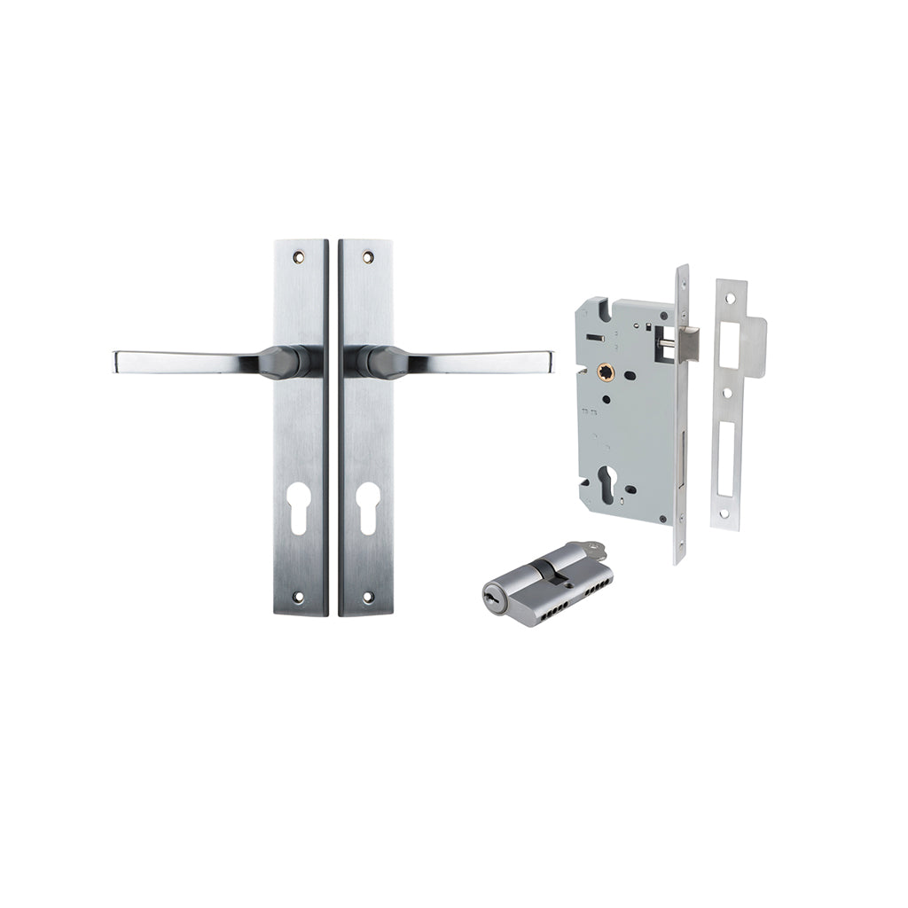 Annecy Lever - Rectangular Backplate Brushed Chrome / Entrance / Entrance Kit Dual Function (Key-Key)
