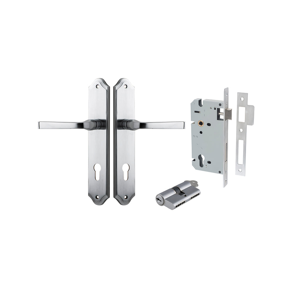 Annecy Lever - Shouldered Backplate Brushed Chrome / Entrance / Entrance Kit Dual Function (Key-Key)