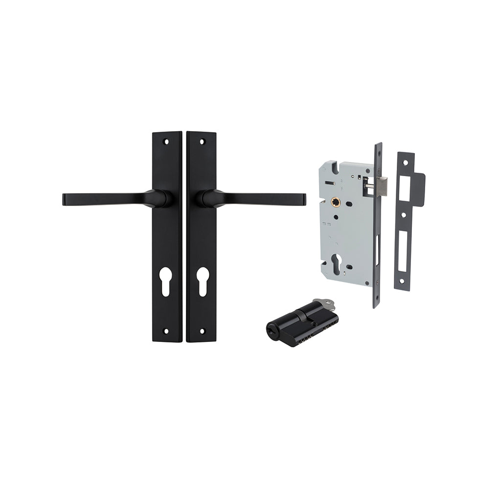 Annecy Lever - Rectangular Backplate Matt Black / Entrance / Entrance Kit Dual Function (Key-Key)