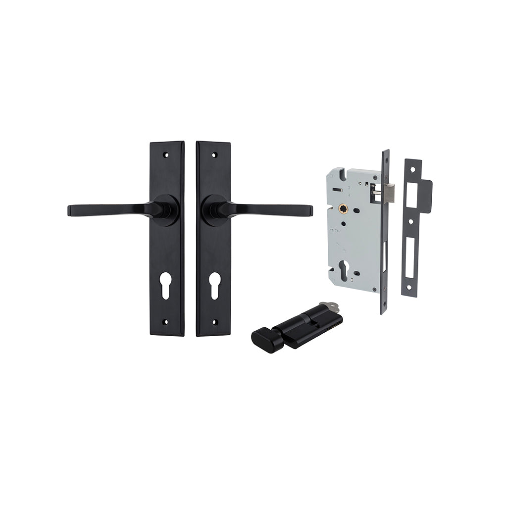 Annecy Lever - Chamfered Backplate Matt Black / Entrance / Entrance Kit (Key-Thumb)