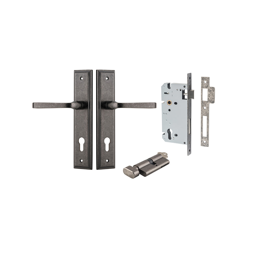 Annecy Lever - Stepped Backplate Distressed Nickel / Entrance / Entrance Kit (Key-Thumb)