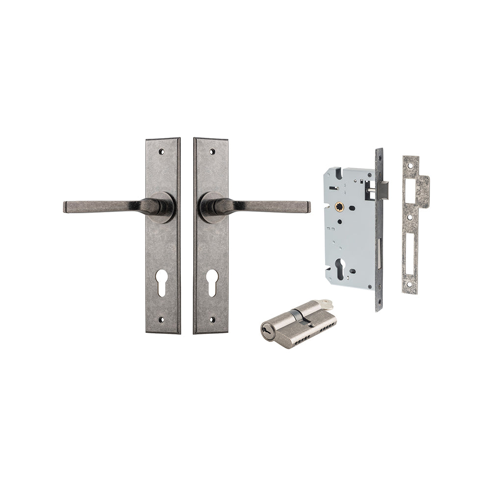 Annecy Lever - Chamfered Backplate Distressed Nickel / Entrance / Entrance Kit Dual Function (Key-Key)