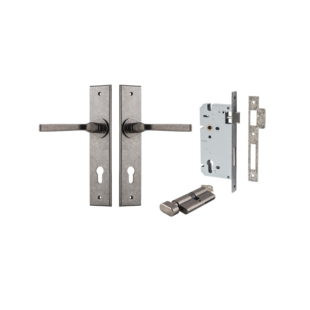 Annecy Lever - Chamfered Backplate Distressed Nickel / Entrance / Entrance Kit (Key-Thumb)