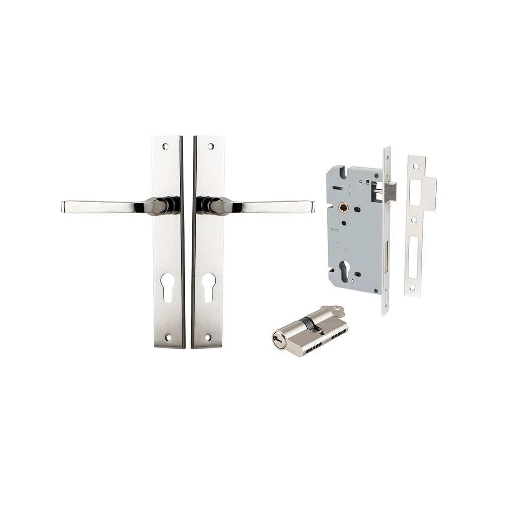 Annecy Lever - Rectangular Backplate Polished Nickel / Entrance / Entrance Kit Dual Function (Key-Key)