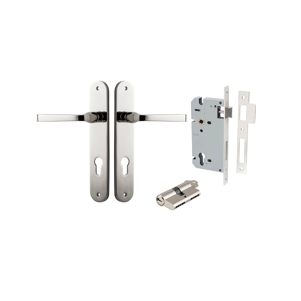 Annecy Lever - Oval Backplate Polished Nickel / Entrance / Entrance Kit Dual Function (Key-Key)