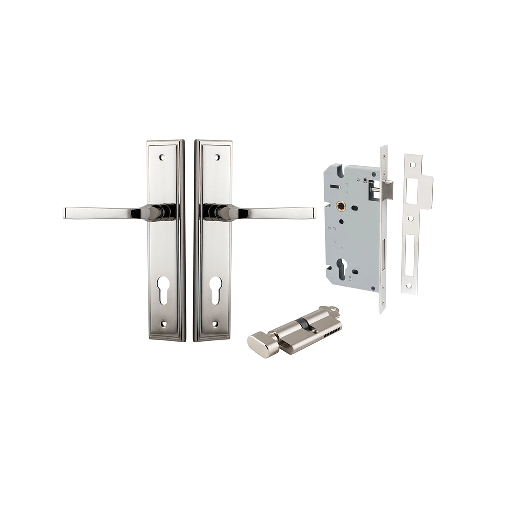 Annecy Lever - Stepped Backplate Polished Nickel / Entrance / Entrance Kit (Key-Thumb)
