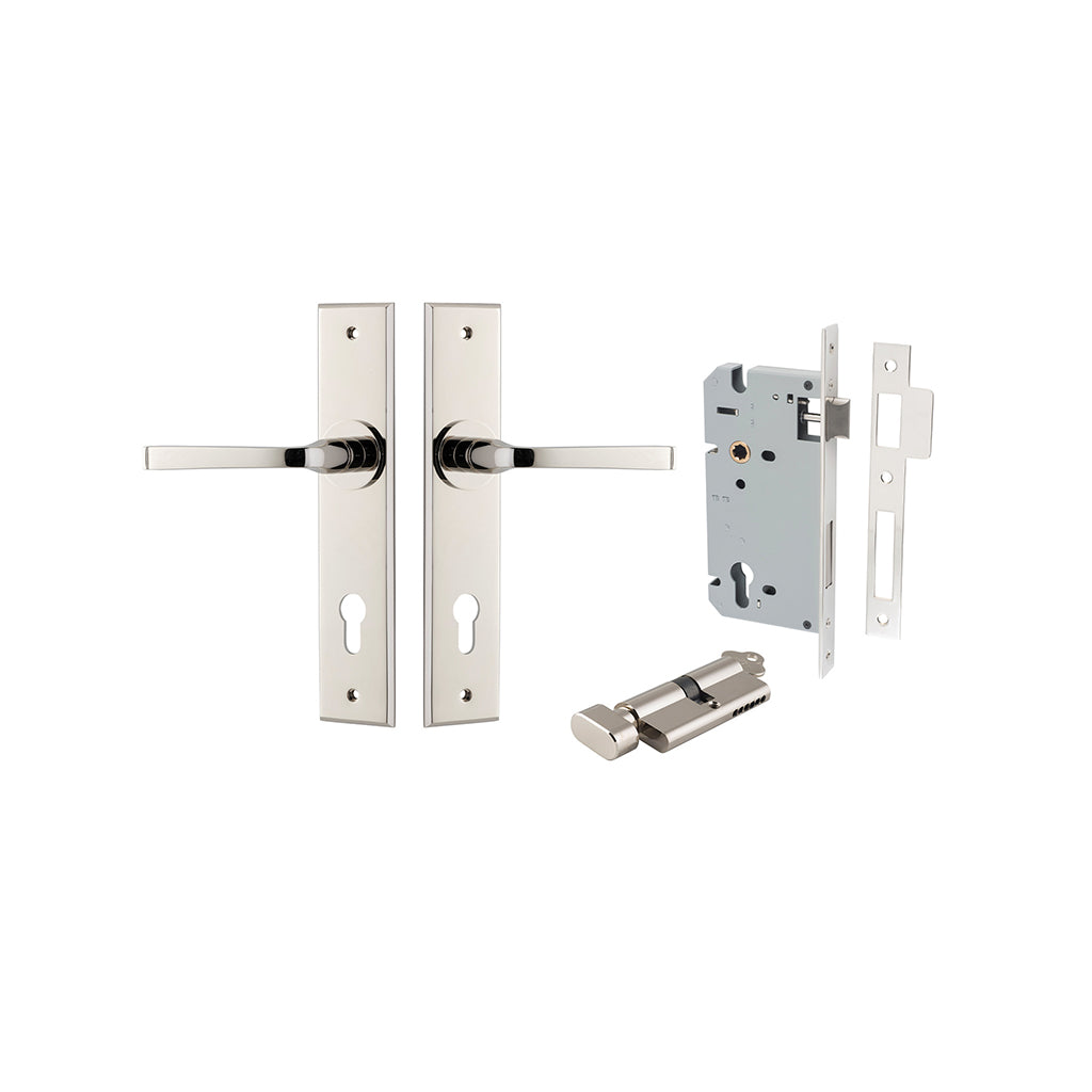 Annecy Lever - Chamfered Backplate Polished Nickel / Entrance / Entrance Kit (Key-Thumb)