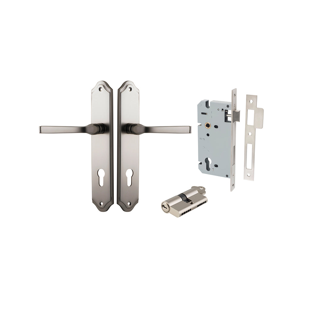 Annecy Lever - Shouldered Backplate Satin Nickel / Entrance / Entrance Kit Dual Function (Key-Key)