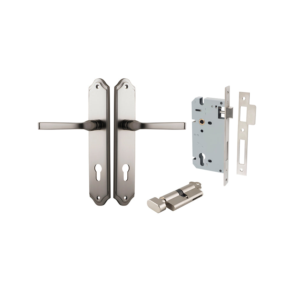 Annecy Lever - Shouldered Backplate Satin Nickel / Entrance / Entrance Kit (Key-Thumb)