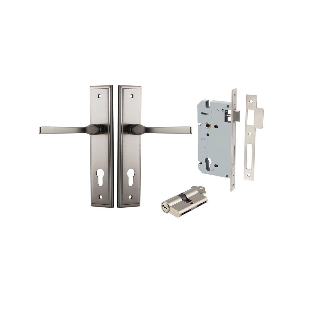 Annecy Lever - Stepped Backplate Satin Nickel / Entrance / Entrance Kit Dual Function (Key-Key)
