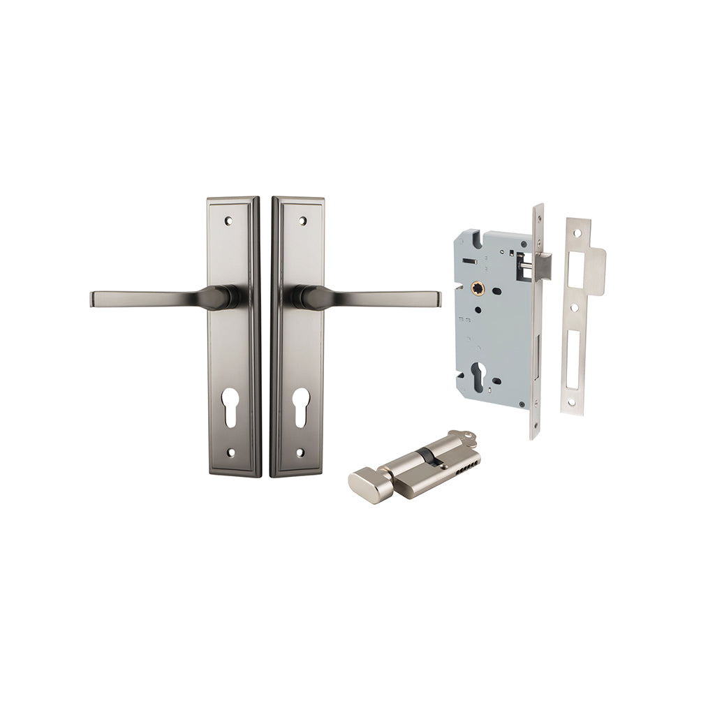 Annecy Lever - Stepped Backplate Satin Nickel / Entrance / Entrance Kit (Key-Thumb)